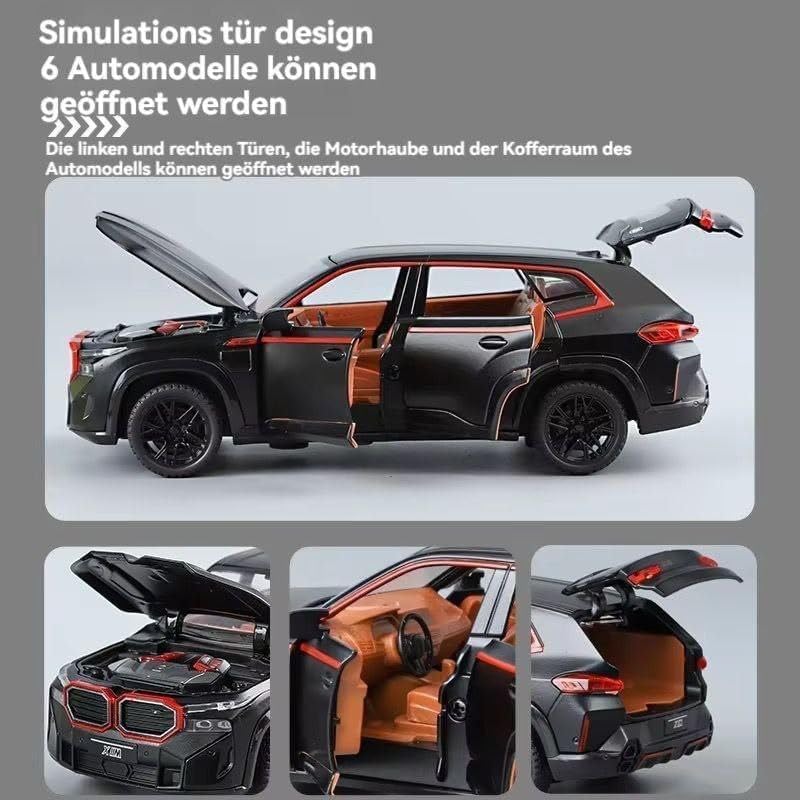 Image of 1:24 B-M-W XM Diecast Metal Pull Back Car with 6 Openable Doors with Sound and Light Toy Decoration car Best Gift Toys for Kids (1:24 B-M-W XM - Black)