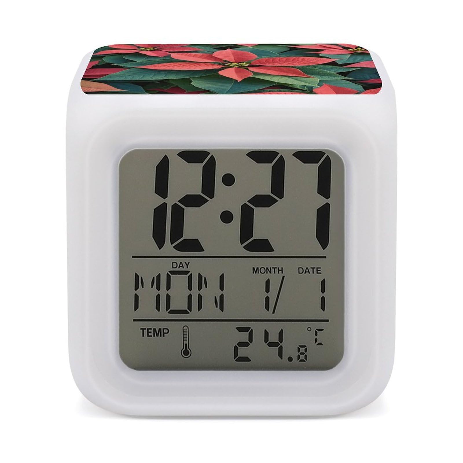 FekiLoot Poinsettia Alarm Clock for Heavy Sleepers Wake Up Digital Clock with 7 Color Changing Night Light Super Loud Digital Alarm Clocks Small Machine Alarm Clocks