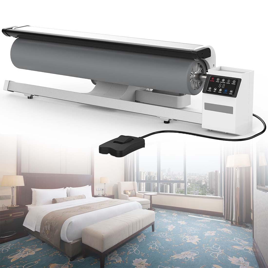 2950W Commercial Roller Ironing Machine, Professional Rotary Steam Press,with Foot Pedal, for Hotel Linen & Bed Sheets