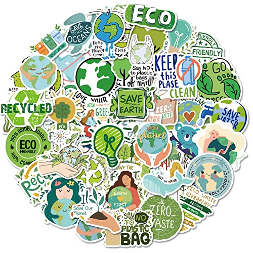 Environmental Protection Stickers 50PCS Cute Earth Day Stickers for Laptop Water Bottle Phone Luggage Scrapbook Journal Cartoon Save The Earth Vinyl Stickers Set for Kids Teens