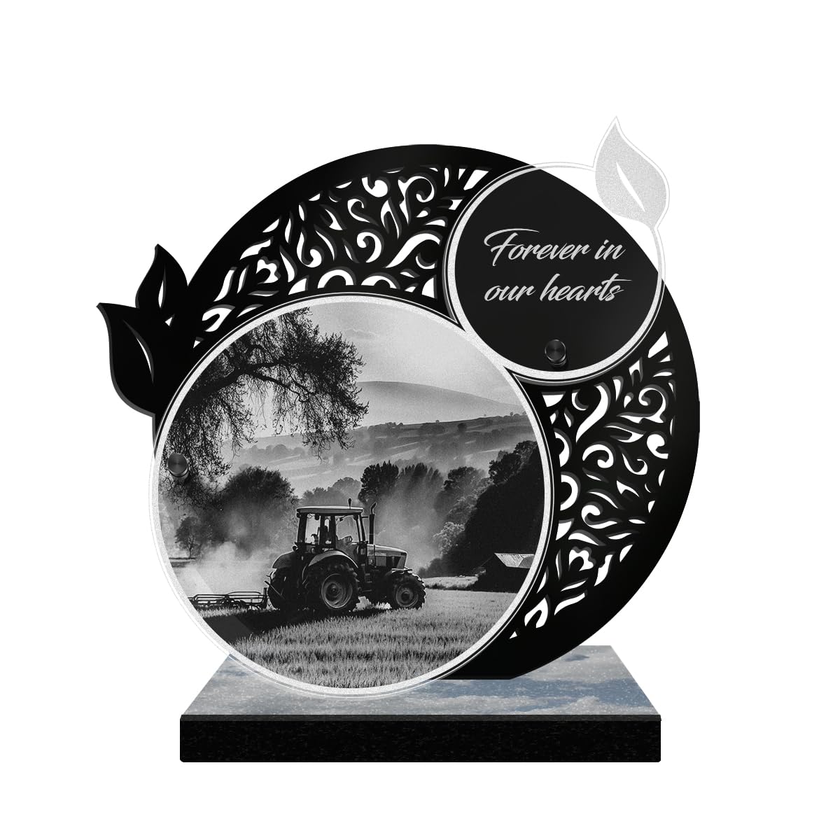 ETERNEL - Personalized Lace Memorial Plaque - Tractor, Farm, Farmer, Peasant - Customizable text, laser-engraved memorial plaque for tribute, tombstone, cemetery, burial