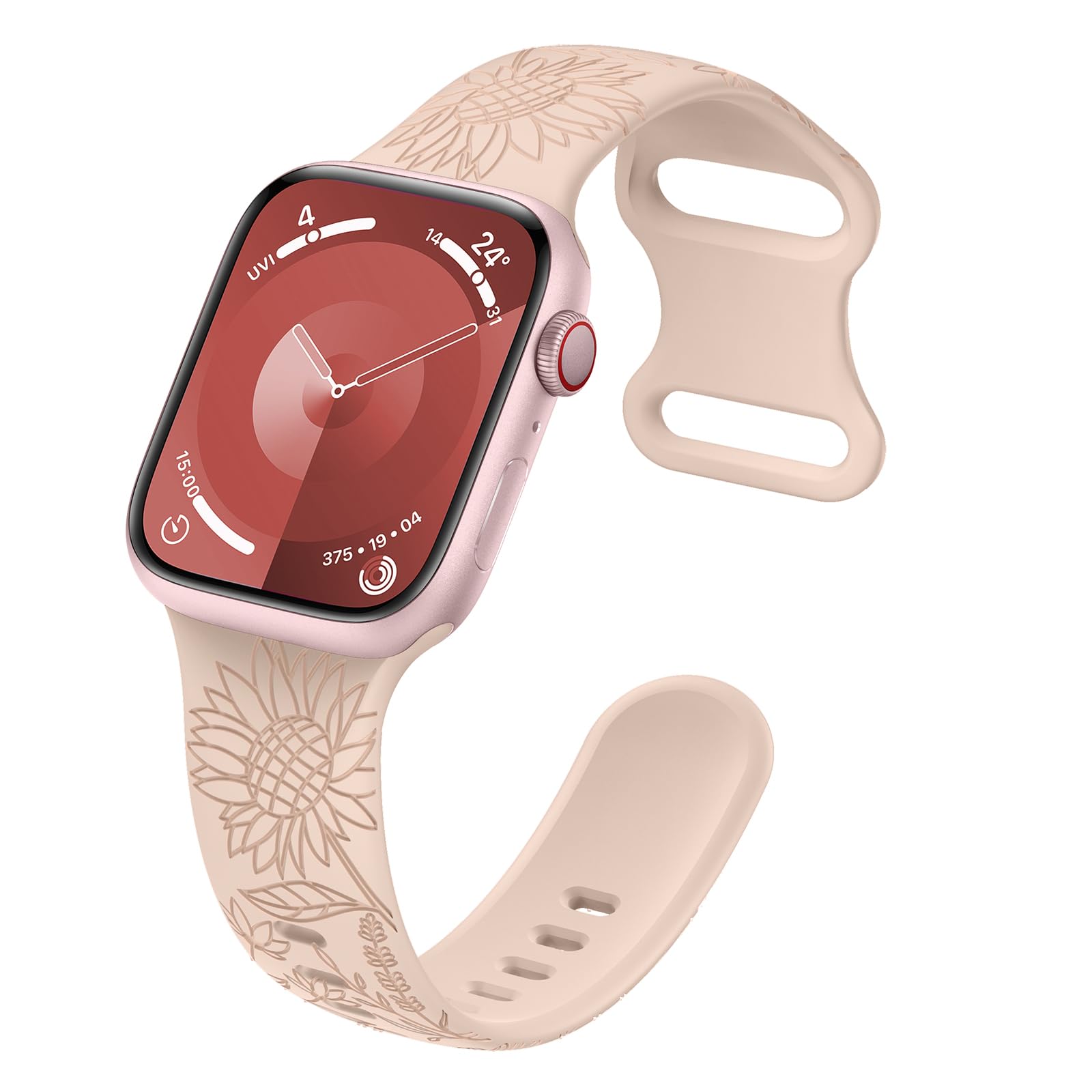 Higgs Flower Engraving Replacement Strap Compatible with Apple Watch Strap 41 mm 40 mm 38 mm 44 mm 45 mm 49 mm 42 mm Women Men Soft Silicone Sports Bracelets for iWatch Series Ultra 8 SE 7 6 5 4 3 2 1