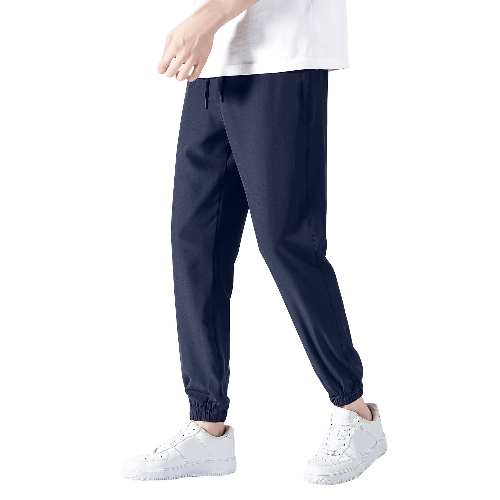 YINGZIMen's Formal Classic Trousers Tailored Fit Casual Business Office Work Home Belted Waist Band Smart Dress Pants Men’s Casual Beach Trousers Elastic Loose Fit Lightweight Linen Summer Pants