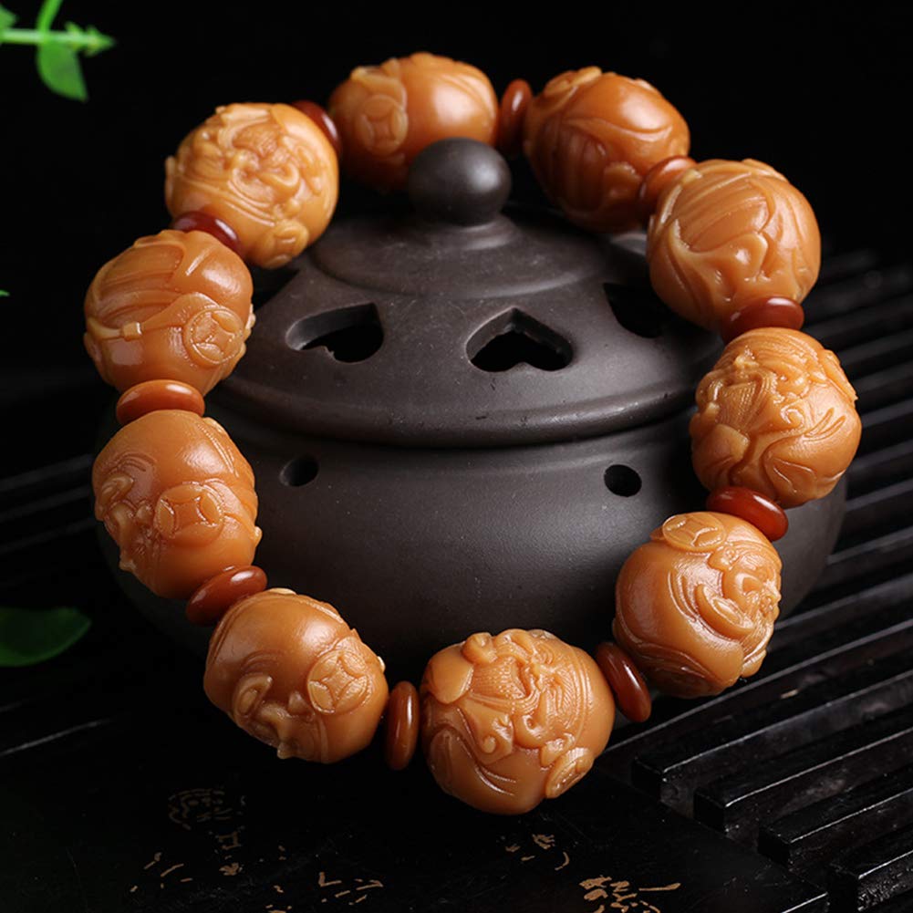 Bracciale di perline Bodhi, Bracciale con perline di Buddha Meditazione buddista tibetana con intaglio Dio della ricchezza/Pi Yao/Pi Xiu Modello Bracciale rigido Gioielli unisex, San Valentino