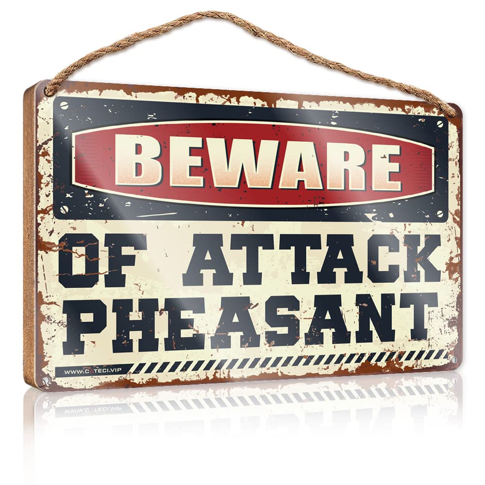 PITFS Wood Plaque Hanging Sign Beware Of Attack Pheasant Wooden Sign Hanging Plaque Wooden Wall Hanging Plaque Sign(15X28CM)