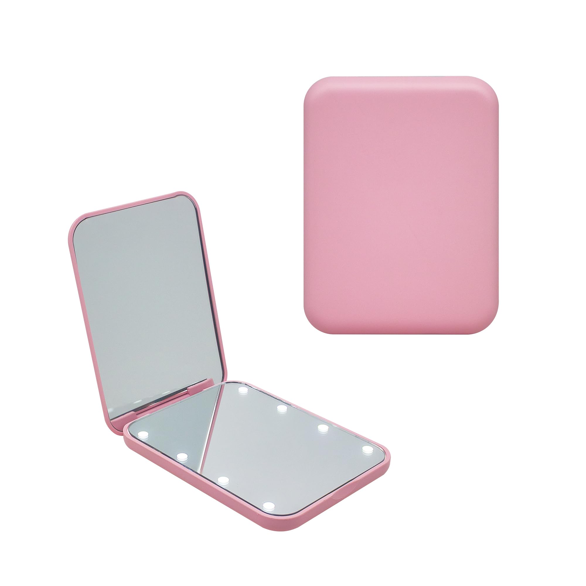 Portable LED Compact Travel Pocket Small Mirror with Light- 2-Sided 1X/3X Magnification, Folding Design, Handheld Mini Light-Up Mirror for Purse in Pink Pink L8.5 x W6.4 cm