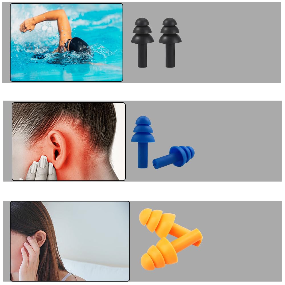 Pack De 3 Pares De Tapones De Oído De Silicona Con 3 Estuches | Aislantes De Ruido, Impermeables Para Nadar Y Dormir, Colores Cian, Morado Y Naranja