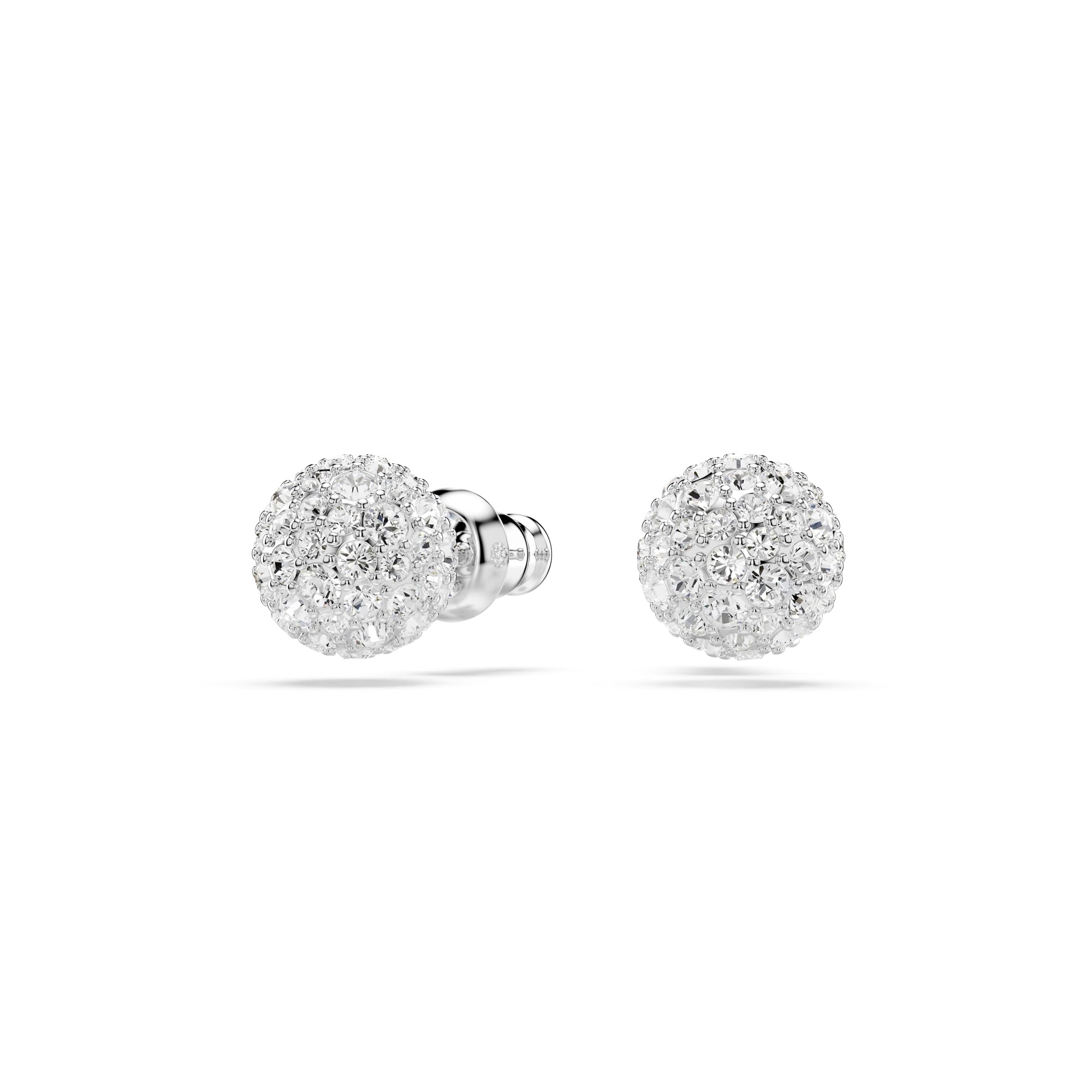Swarovski Dextera - Pendientes de tuerca chapados en rodio con esfera de corte redondo, color blanco, 0.6 cm x 0.6 cm, Cristal, Cristales