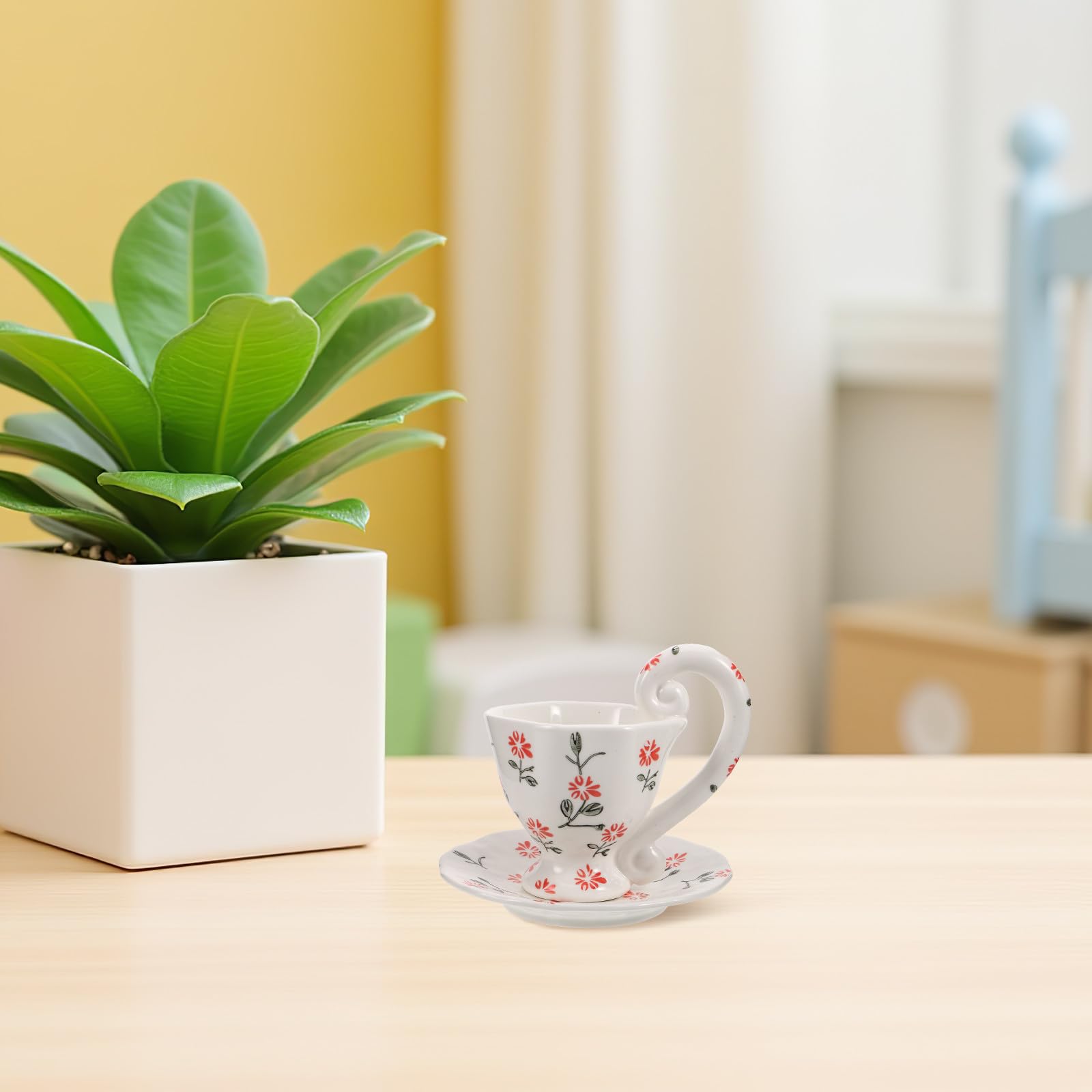 Ensemble de 1 tasse et soucoupe en céramique - Mug à café floral de 200 ml avec anse pour expresso - Tasses et assiettes en porcelaine artisanale pour une fête d'anniversaire