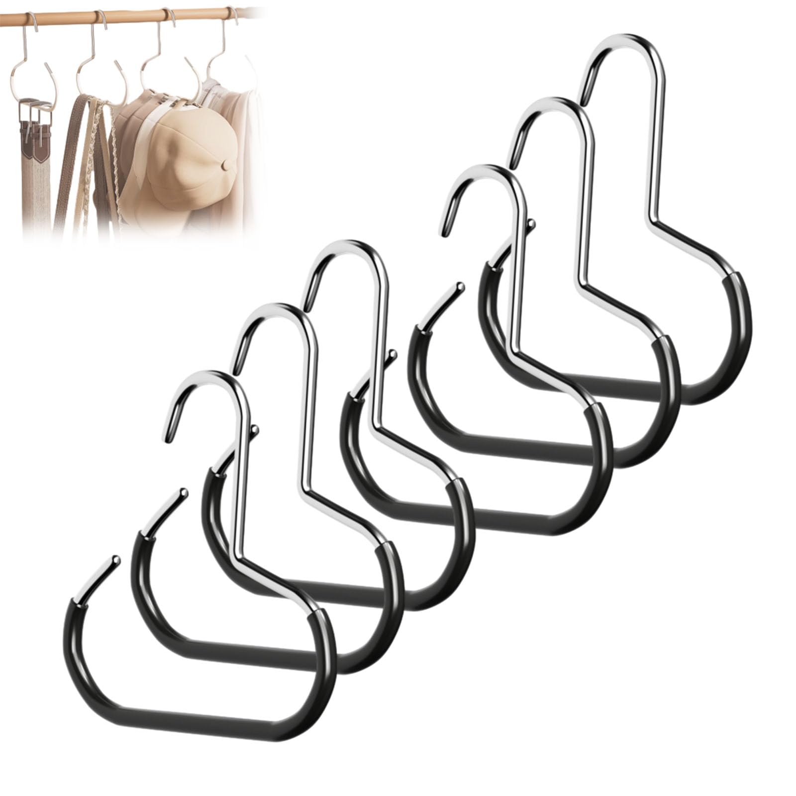 Durable Steel Hangers: Maximize Closet Space with Versatile Storage, Hat Organizer for Closet, Stainless Steel Hat Hangers, Space-Saving Hat Rack for Shawl, Scarf and Accessory (Black, 6pcs)