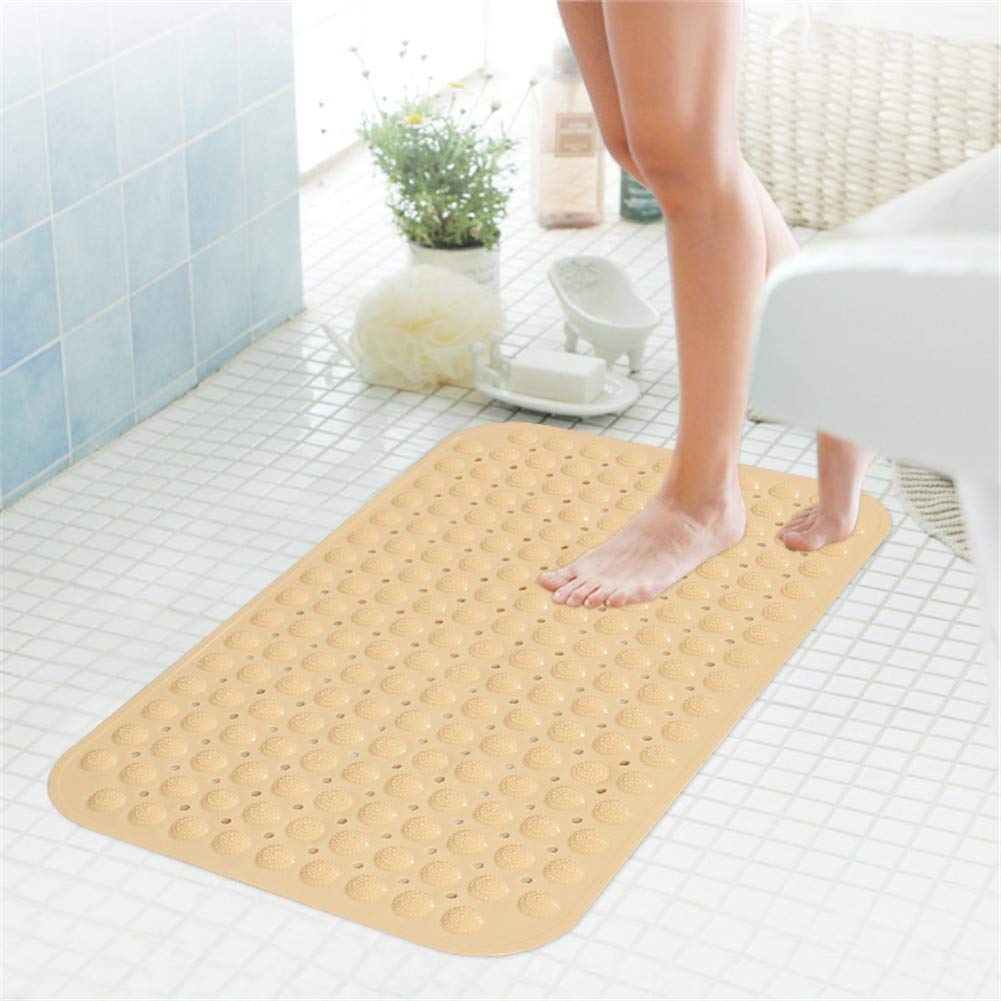 QQTT Non-slip With Suction Cup Design Bath Mats With Drain Hole Antibacterial Shower Mats Extra Long Super Water Absorption Bathtub Mats Rectangle Carpet Rug For Bathroom