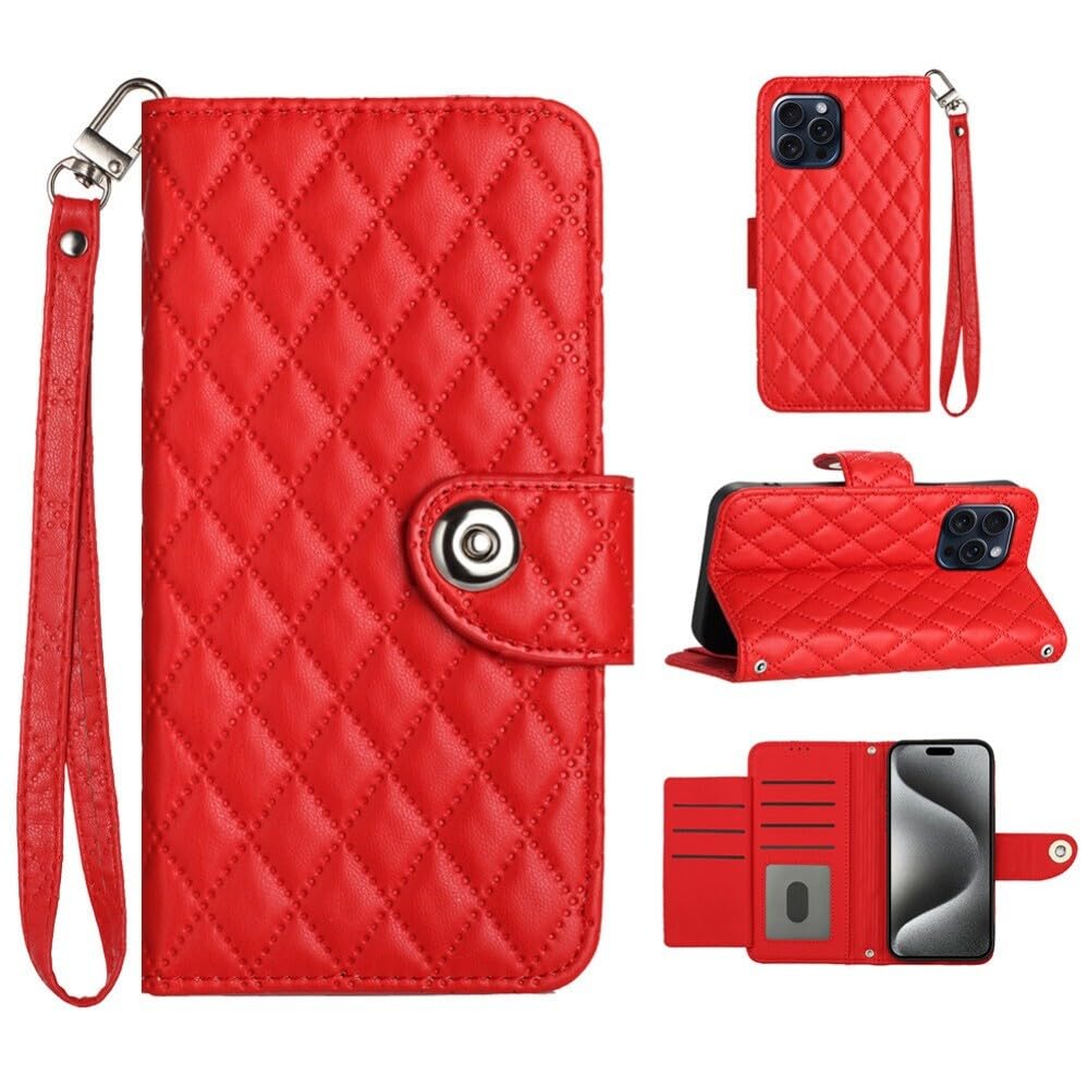 Étui iPhone 17 rouge avec portefeuille magnétique en cuir à rabat