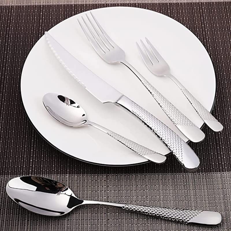 Zestaw sztućców ze srebra, 30 szt. platerowanej stali nierdzewnej, zestaw obiadowy, nóż obiadowy, widelec, zestaw sztućców dla 6 osób, złoty,Sztućce(Silver)