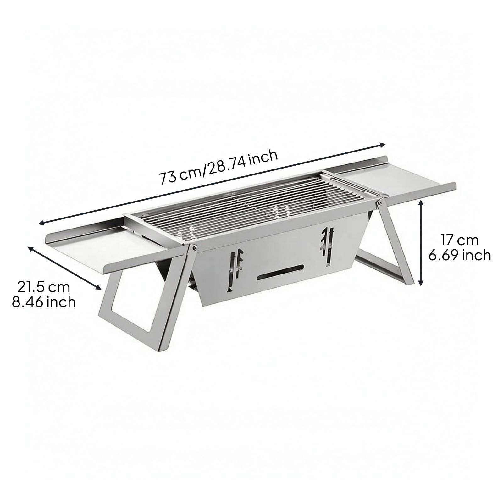 Harilla Parrilla Carbón Plegable Acero Inoxidable que Ahorra Espacio Barbacoa con Estantes Laterales Incorporados Compacto para Cocina Al Libre
