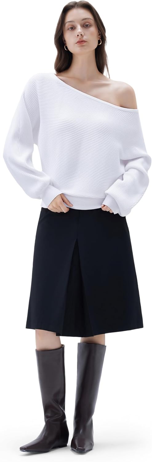 SUUKSESS Women Cashmere Blend Oversized Off Shoulder Pullover Sweaters Boat Neck Long Sleeve Knit Jumpers Tops - Image 4