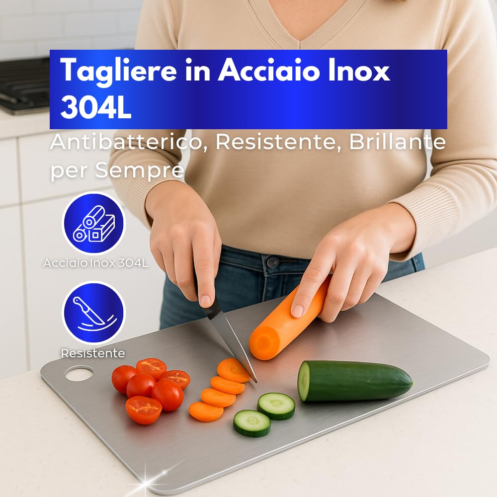 Tagliere Double Face Extra Large Gantok 45,7x30,5 Cm – Acciaio Inox Per Carne E Plastica Per Verdure – Lavabile In Lavastoviglie