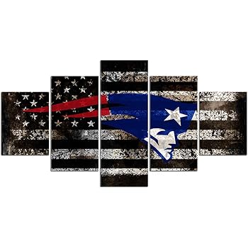 Amazon Com New England Patriots Team Logo Wall Decor Art Paintings 5 Piece Canvas Picture Artwork Living Room American Football Prints Poster Decoration Wooden Framed 60 Wx32 H Posters Prints