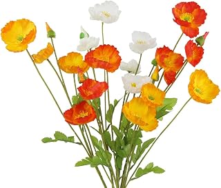 CISDUEO 6pcs Real Touch Artificial Poppy Flowers Silk Stems Faux Poppies Orange White Yellow Home Wedding Decor