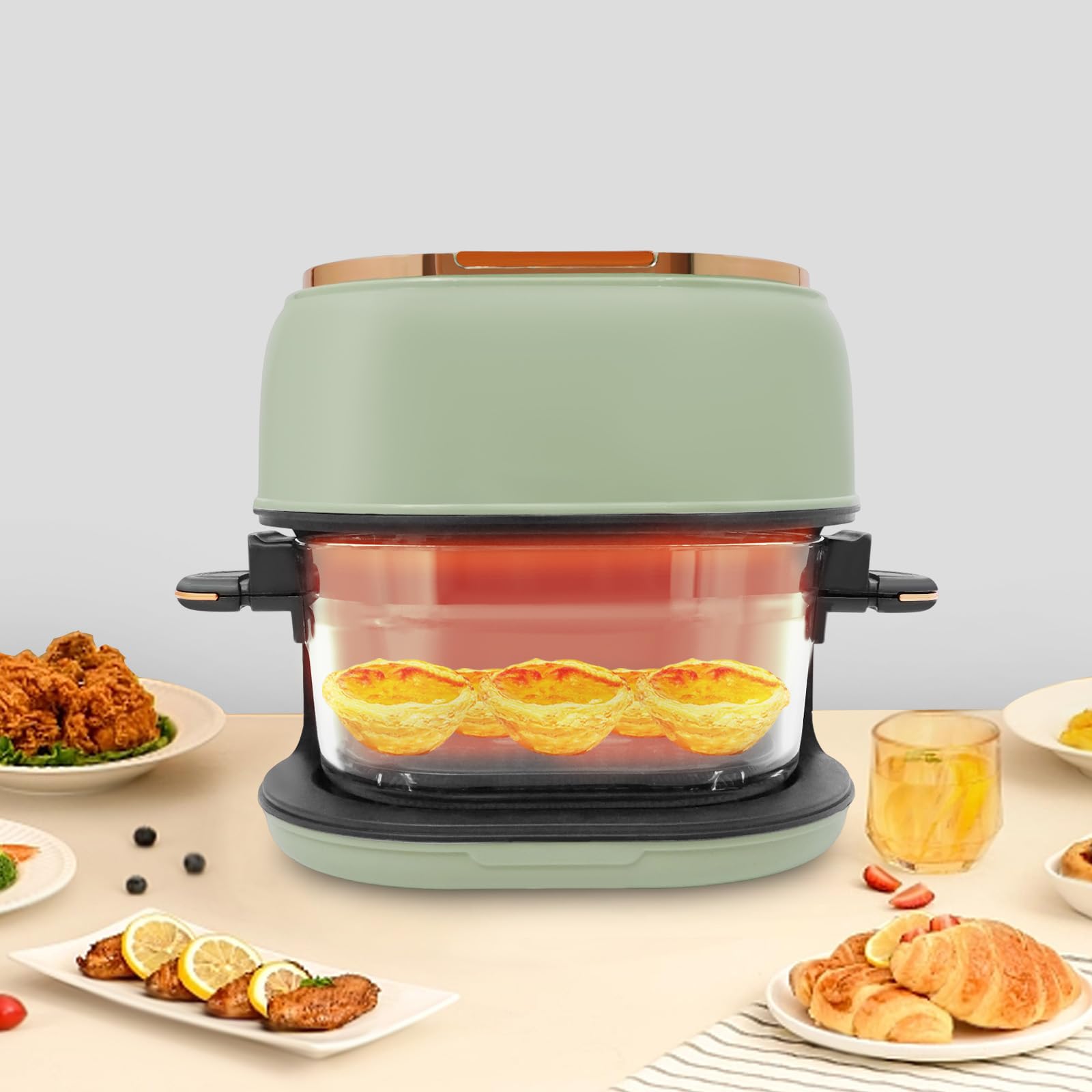 Friggitrice ad aria calda intelligente 4L 1350W Airfryer senza olio con finestra di visualizzazione, touchscreen, timer e regolazione della temperatura 80-190℃, per 2-4 porzioni, cottura a basso
