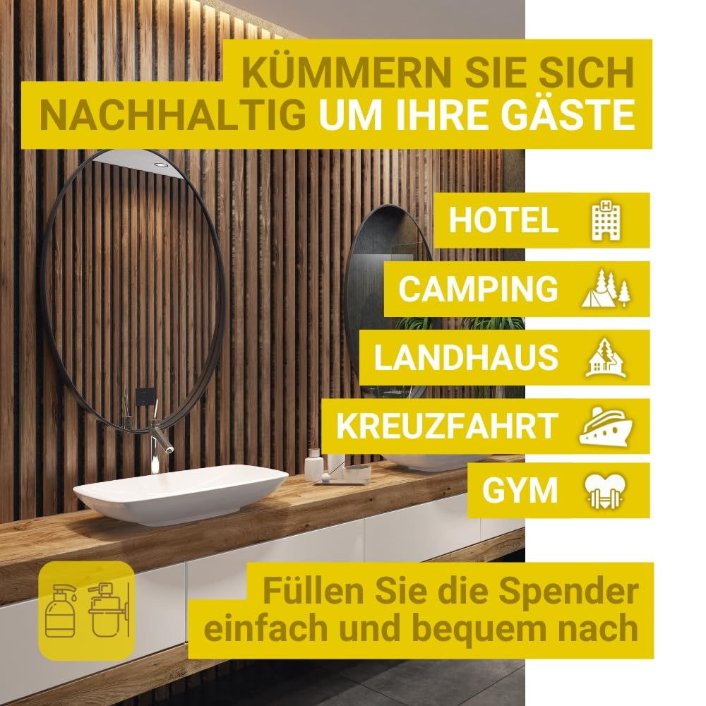 GPQ - Duschgel/Shampoo 2in1 GOLD 5 ltr. | 2 Kanister | 94% Natural Origin | Spender-Refill mit Conditioner ohne Parabene | Hotel, B&B, Landhaus, Camping, Kreuzfahrt, Fitnessstudio... | Made in EU