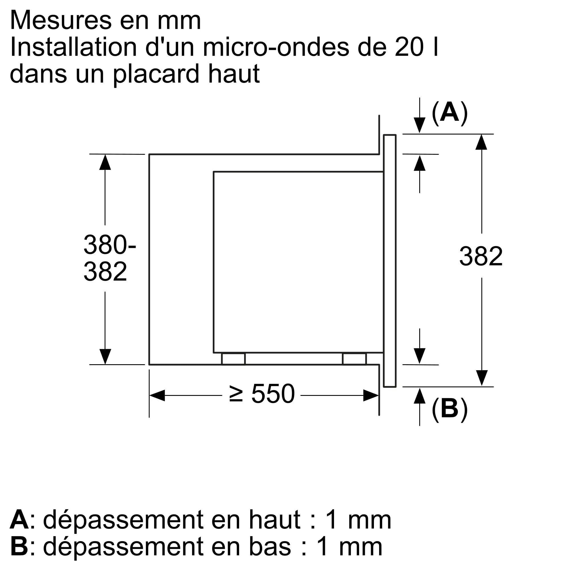 Bosch BFL623MB4, Série 2, Micro-ondes encastrable, 38.2x59.5 cm, 20 litres, Noir