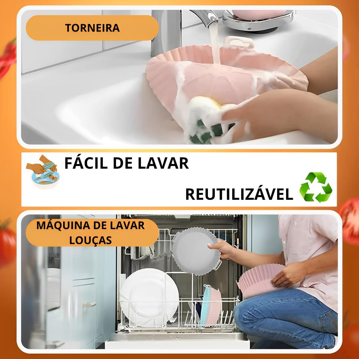 Kit 2 Formas Silicone Para Air Fryer Antiaderente Reutilizável Com Alça Pode ser Usada em Fornos e Microondas