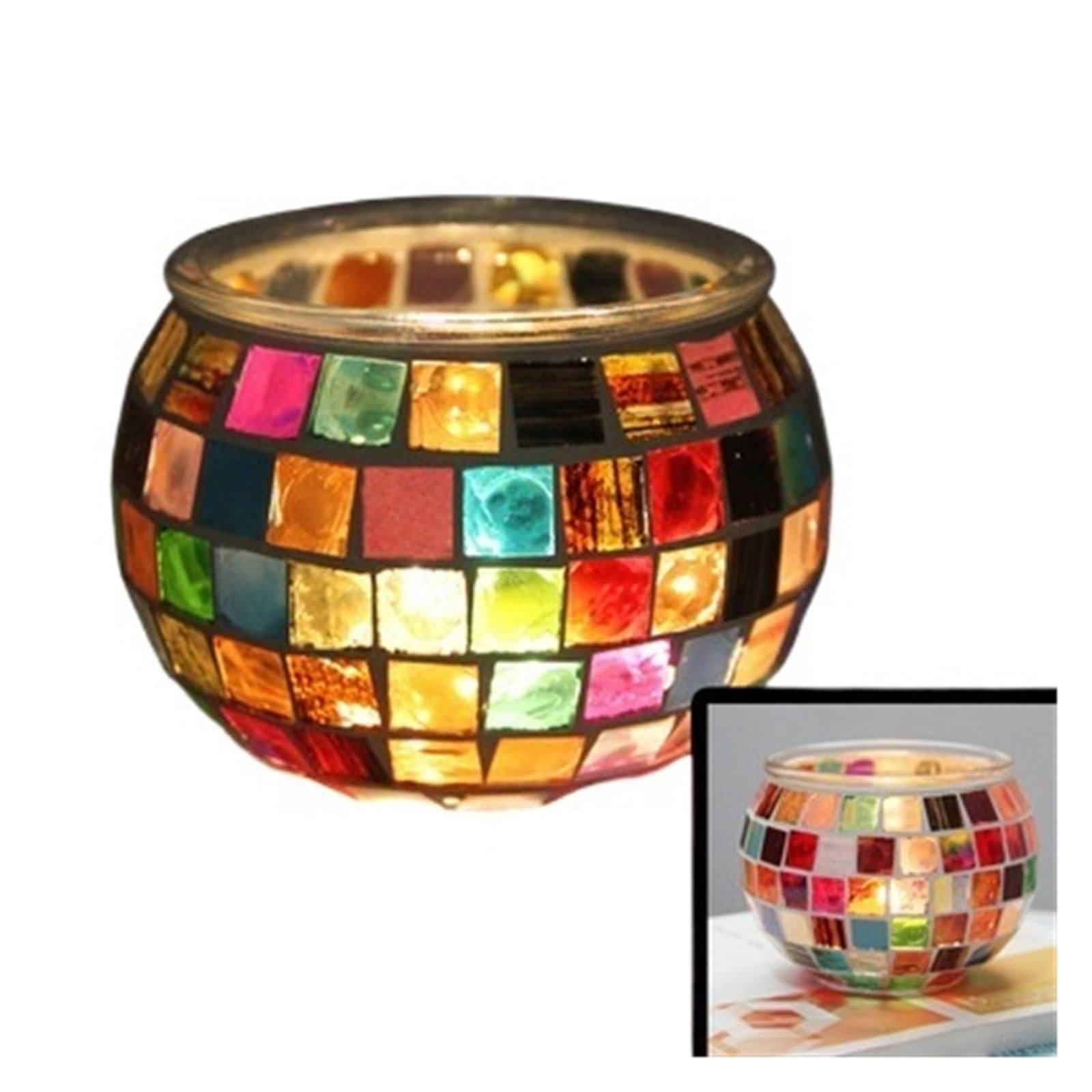 Candle sticks holder candle holders， Snowflake Mosaic Glass Candlestick Holders(Style9)