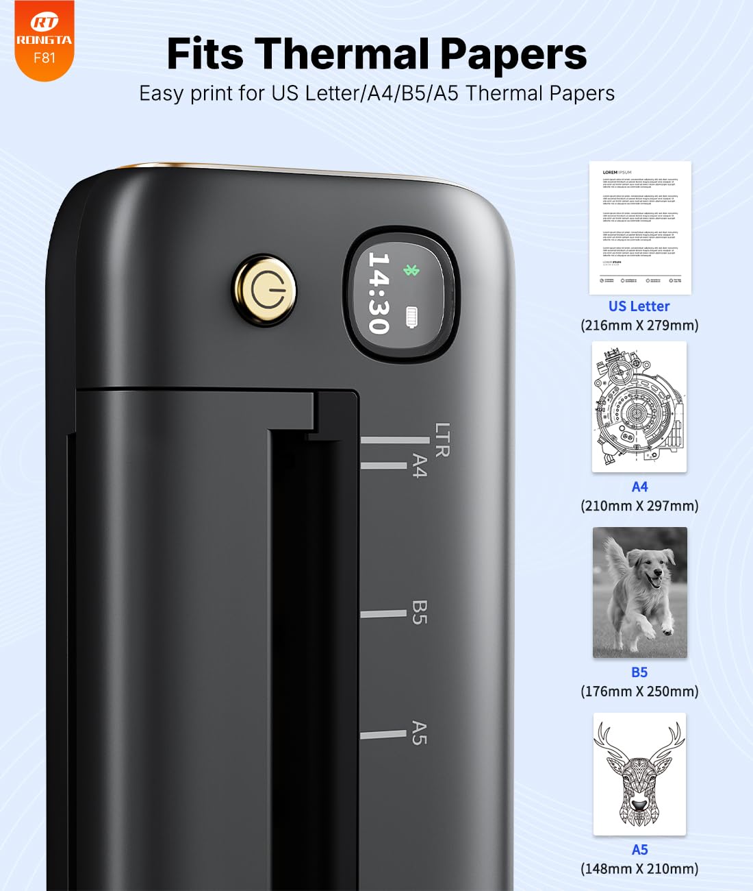 Rongta Portable Printers Wireless for Travel Bluetooth Mobile Printer Thermal Inkless Printer for School Office Home Use Compatible — view 4