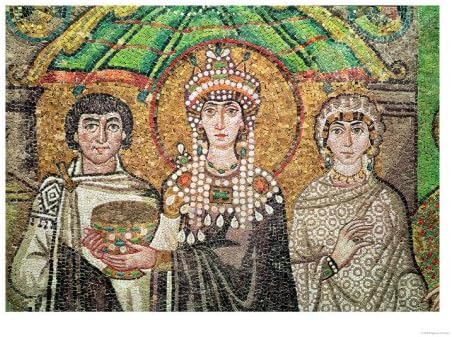 Empress Theodora with Her Court of Two Ministers and Seven Women, circa 547 AD Giclee Print Art (24 x 18 in)