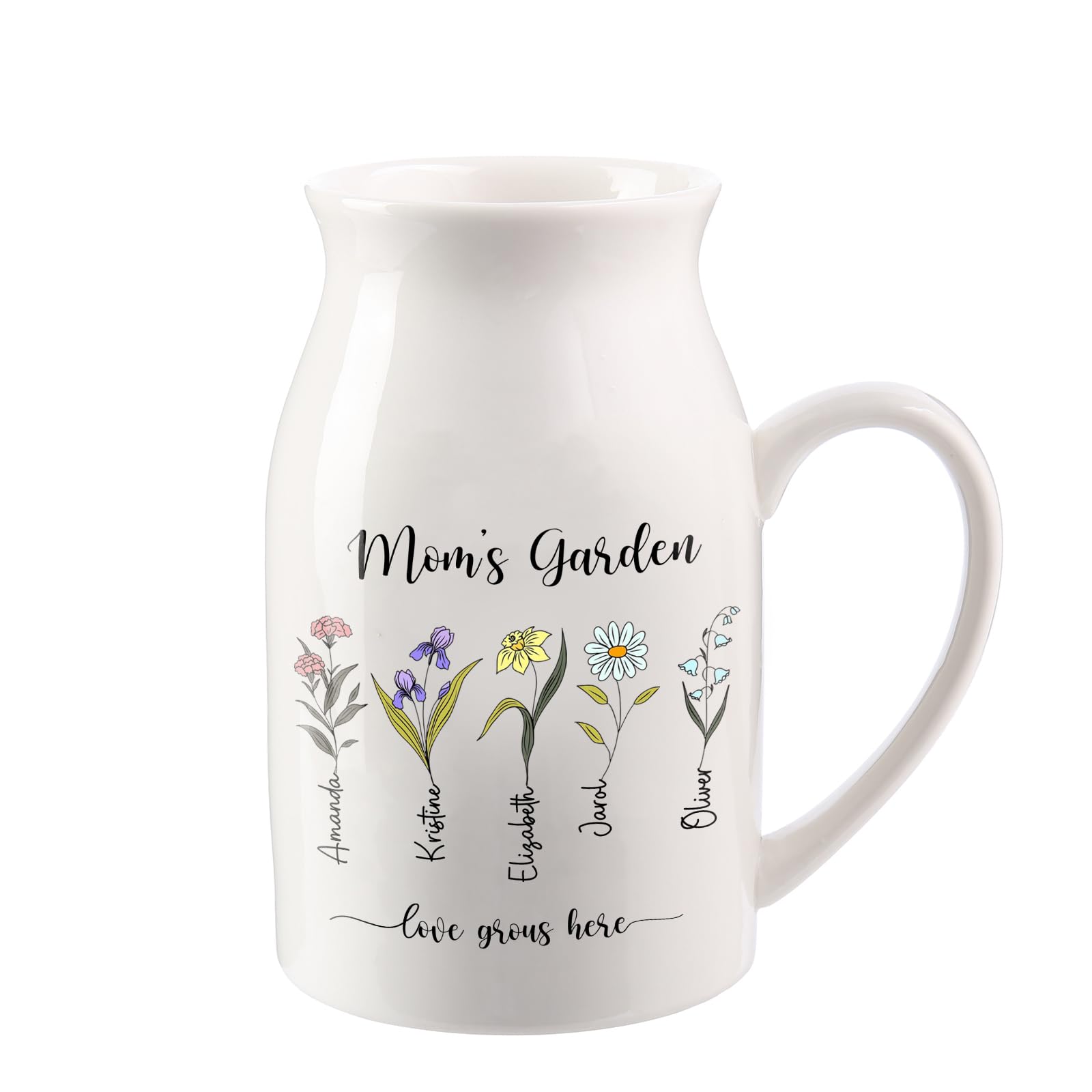 Personalized Ceramic Flower Vases, Grandma’s Garden Love Grows Here Mothers Day Birthday Gifts for Grandma Mimi Gigi, Birth Month Flower Vase Gifts