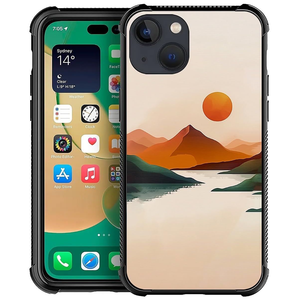 Goodsprout Compatible with iPhone 13 Mini Case,Yellow Sunrise River Mountain Amazing Pattern Design Shockproof Anti-Scratch Hard PC Back Case for