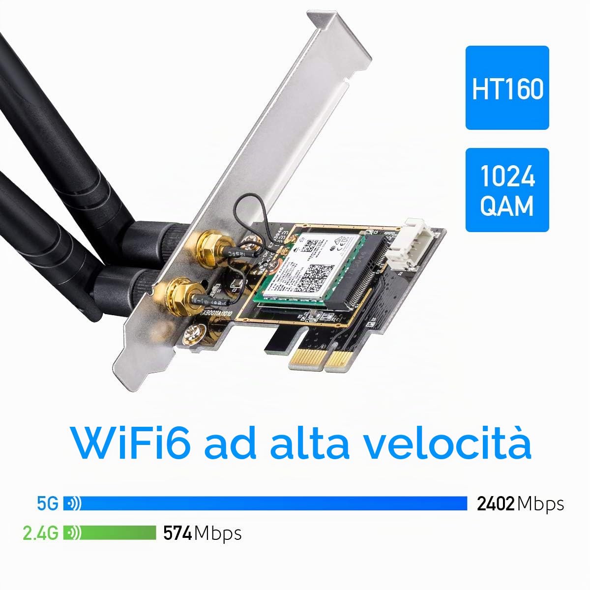 Cudy Nuova scheda PCIe Wireless WiFi 6 PCIe AX3000 per PC, Bluetooth 5.2, AX200, 3000Mbps WiFi 6 velocità, Bluetooth 5.2/5/4.2/4.0, 802.11ax/ac/a/b/g/n, Windows 11, 10, WE3000 V2