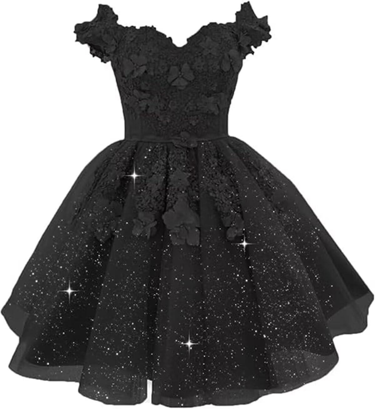 Off Shoulder Appliques Homecoming Dresses for Teens Sparkly Short Prom Dress for Quinceanera