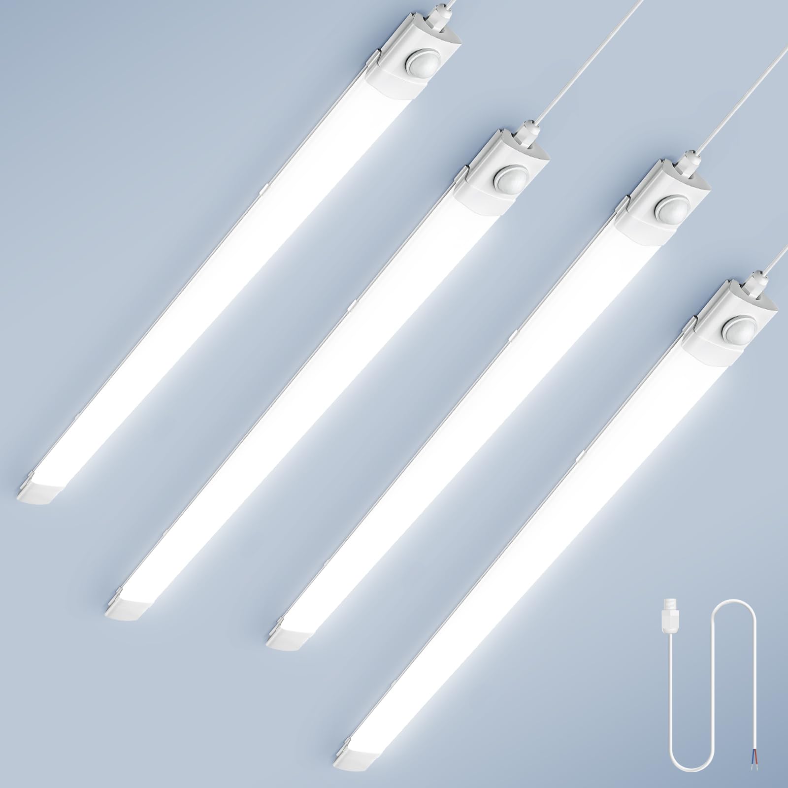 papasbox 40W LED Batten Light 120cm with Motion Sensor – 6500K Daylight, IP65 Waterproof Strip Light for Garage, Kitchen, Workshop, Carport – Energy-Saving Tube Light, 4 Pack — image 1