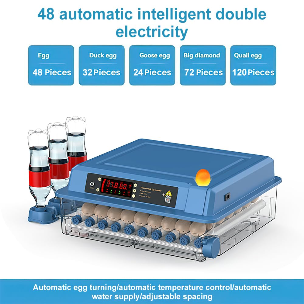 Incubatrice completamente automatica, incubatrice per 15-48 uova con rotazione automatica delle uova e umidificazione automatica, incubatrice con indicatore di umidità per polli, anatre, oche e