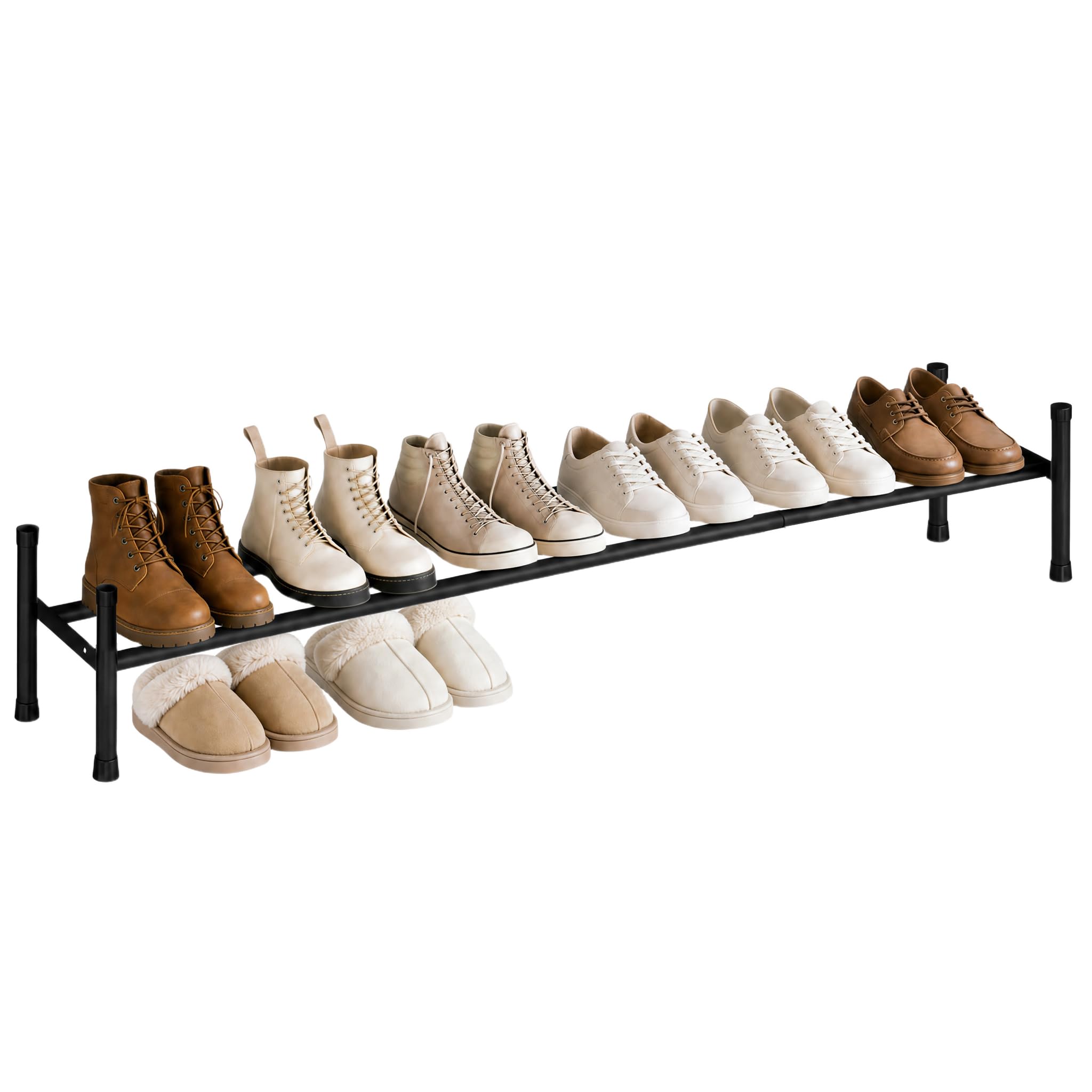 Photo 1 of STORAGE MANIAC Long Expandable Shoe Rack, 6 Pairs Metal Wide Stackable Shoe Rack, Adjustable Shoes Shelf, Freestanding Shoes Organizer for Closet, Entryway, Hallway, Garage, Front Door, 1 Tier
