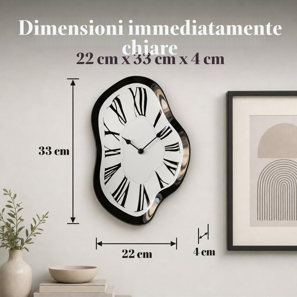 MIJOMA Orologio da Parete a Tempo che Si Scioglie – Design Surreale, in Vetro, 22 x 33 cm – Orologio da Parete Stile Creativo Dali, Orologio al Quarzo Silenzioso per Soggiorno, Ufficio e Stanza