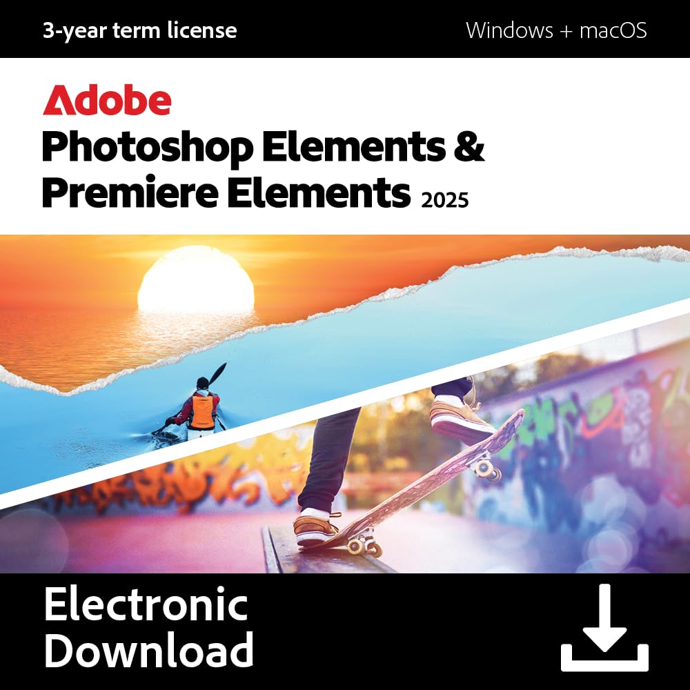 Adobe Photoshop 2025 & Premiere Elements 2025 | 3-year term licence |1 Device|1 User|PC/MAC|Digital Download