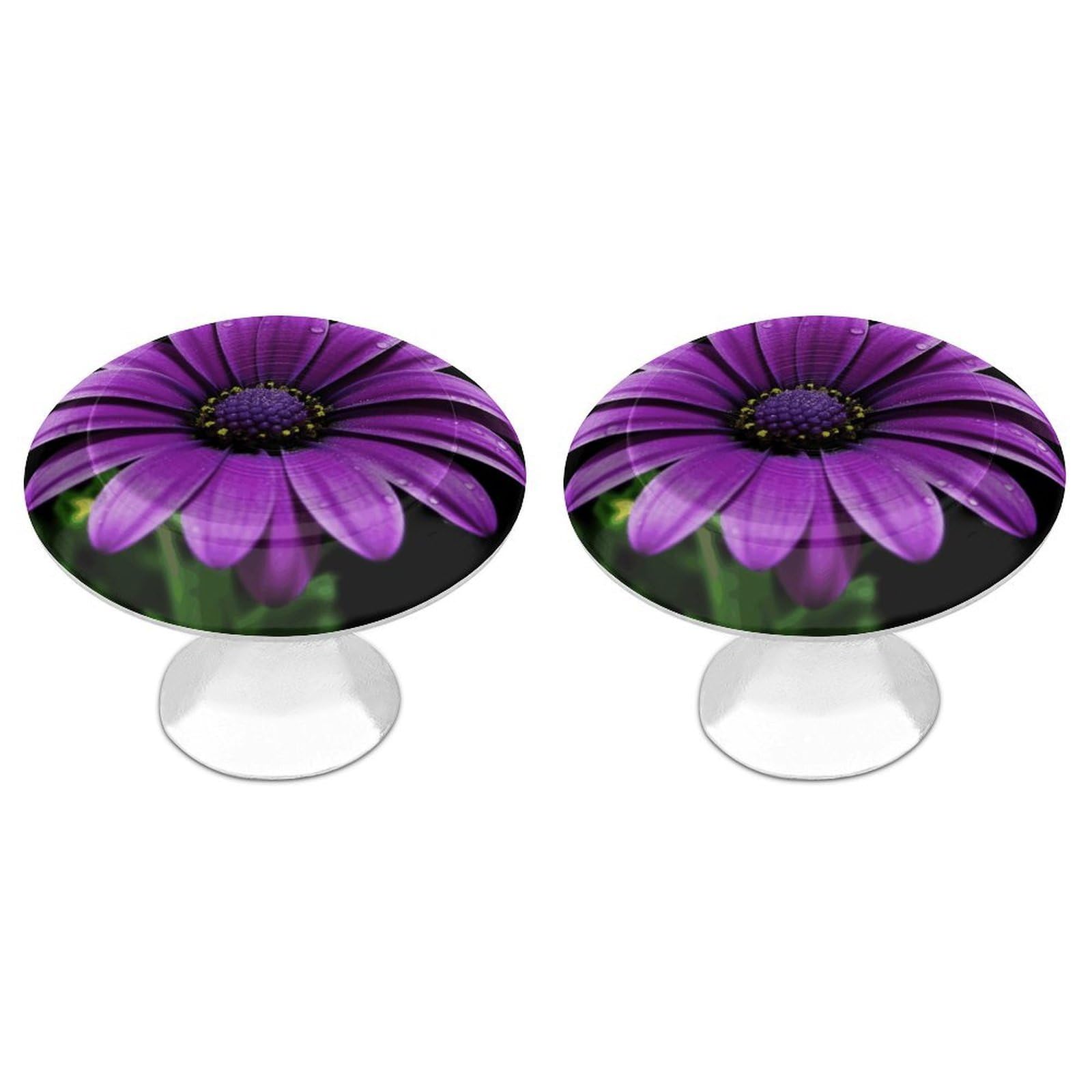 Vstadank Style Purple Daisy Drawer Pulls Sturdy Stainless Steel Door Handle Round Cabinet Knobs Fashion Dresser Drawer Knobs Door Pulls Exquisite Cabinet Handles Furniture Pull 2Pcs
