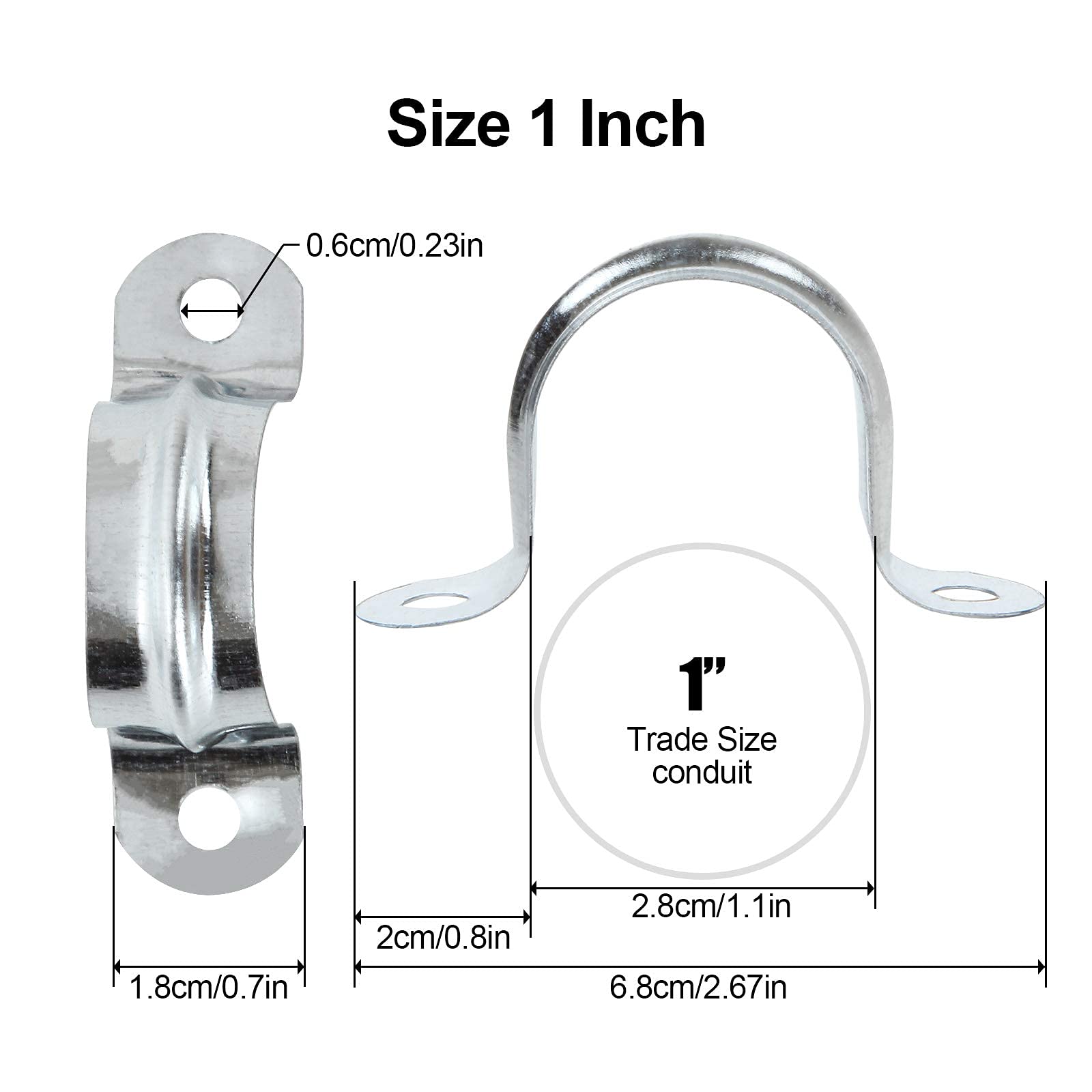 100PCS 1 Inch & 2 Inch U Bracket Pipe Strap with 2 holes, 1 Inch 2 Inch Metal Rigid Pipe Clamps