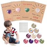 Drkicsy 12 Pack Valentines Cards with Heart-Shape Crystals Stones, Valentines Day Cards for Kids, DIY Exchange Gemstone Cards Gifts Kids Heart Stone Cards Funny Gifts for Boys Girls (12Pcs/Set)
