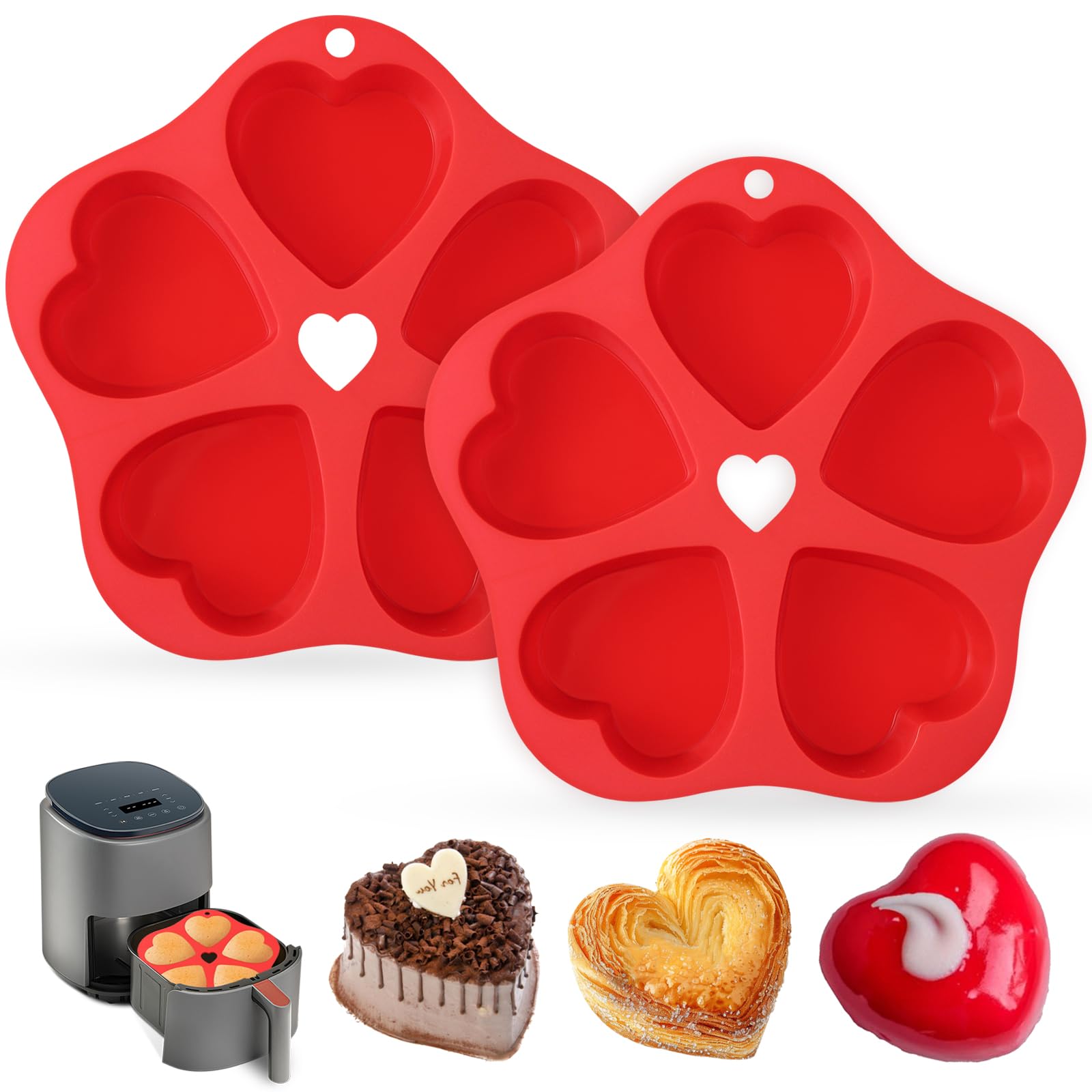 BMSQOFD 2 pcs Silicone Air Fryer Muffin Pan Heart Cups for Oven Baking, Egg Bite Mold Muffin Tins Cup Cake Pan Tray for Air Fryer Basket Liners Accessories Baking Muffin Cakes Pudding Pancake YT-W1