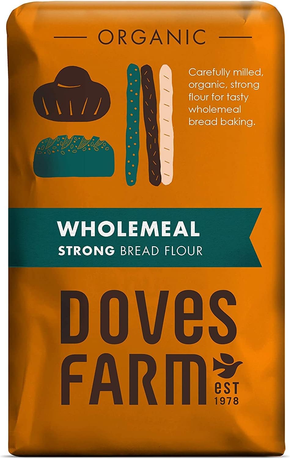 Doves Farm Organic 100% Strong Wholemeal Bread Flour 1.5kg (Pack of 5)