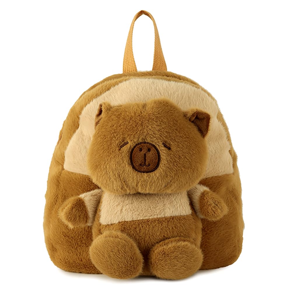 WFKKMEQ Capybara Children's Backpacks, Capybara Stuffed Animal Rucksack Cartoon Schoolbag Soft Plush Rucksack Mini Travel Bag Nursery Book Bag Casual Daypack Toddler Backpack for Preschool