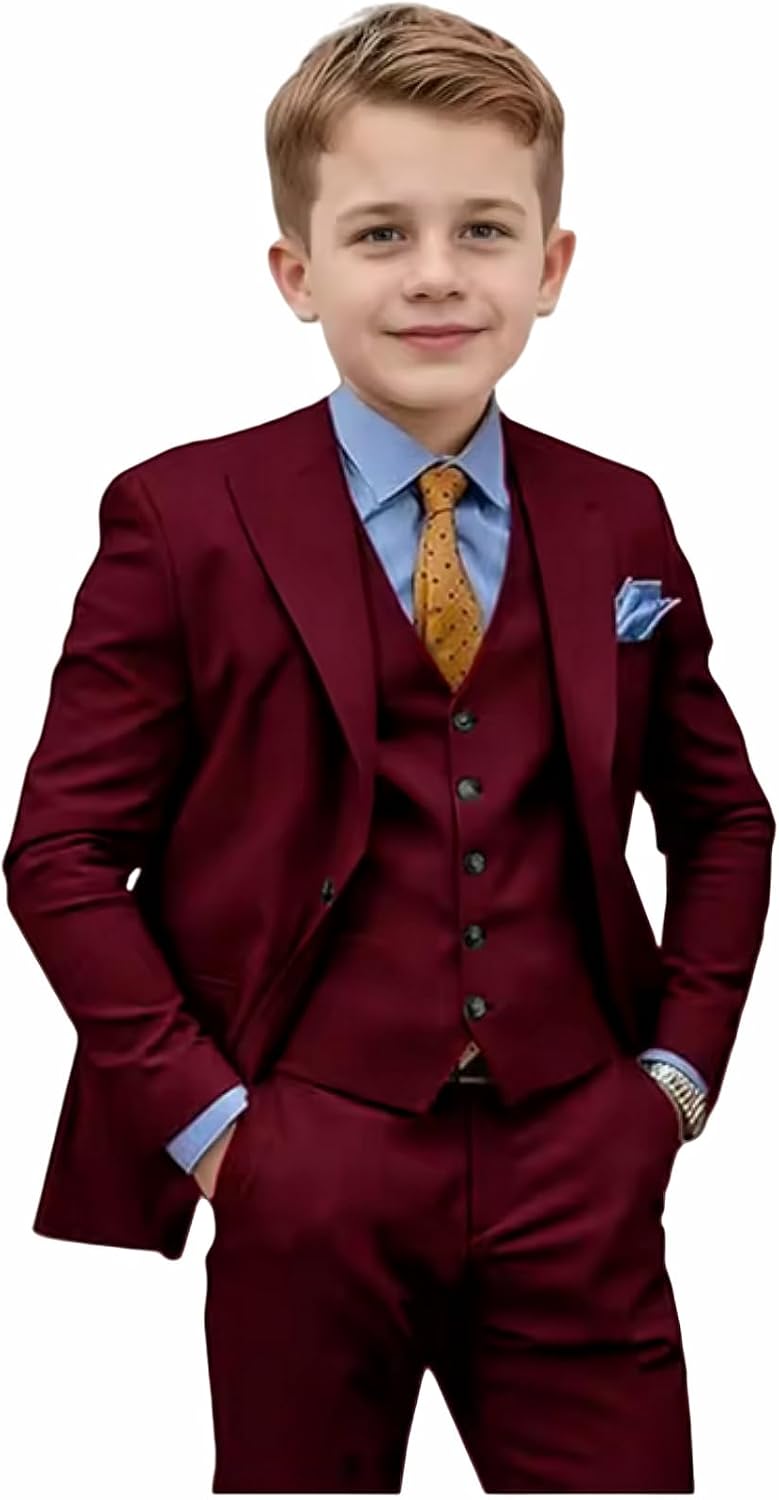 3 Pieces Boys' Suits Tuxedo Set Kids Toddler Jacket Vest Pants for Prom Wedding Party Birthday