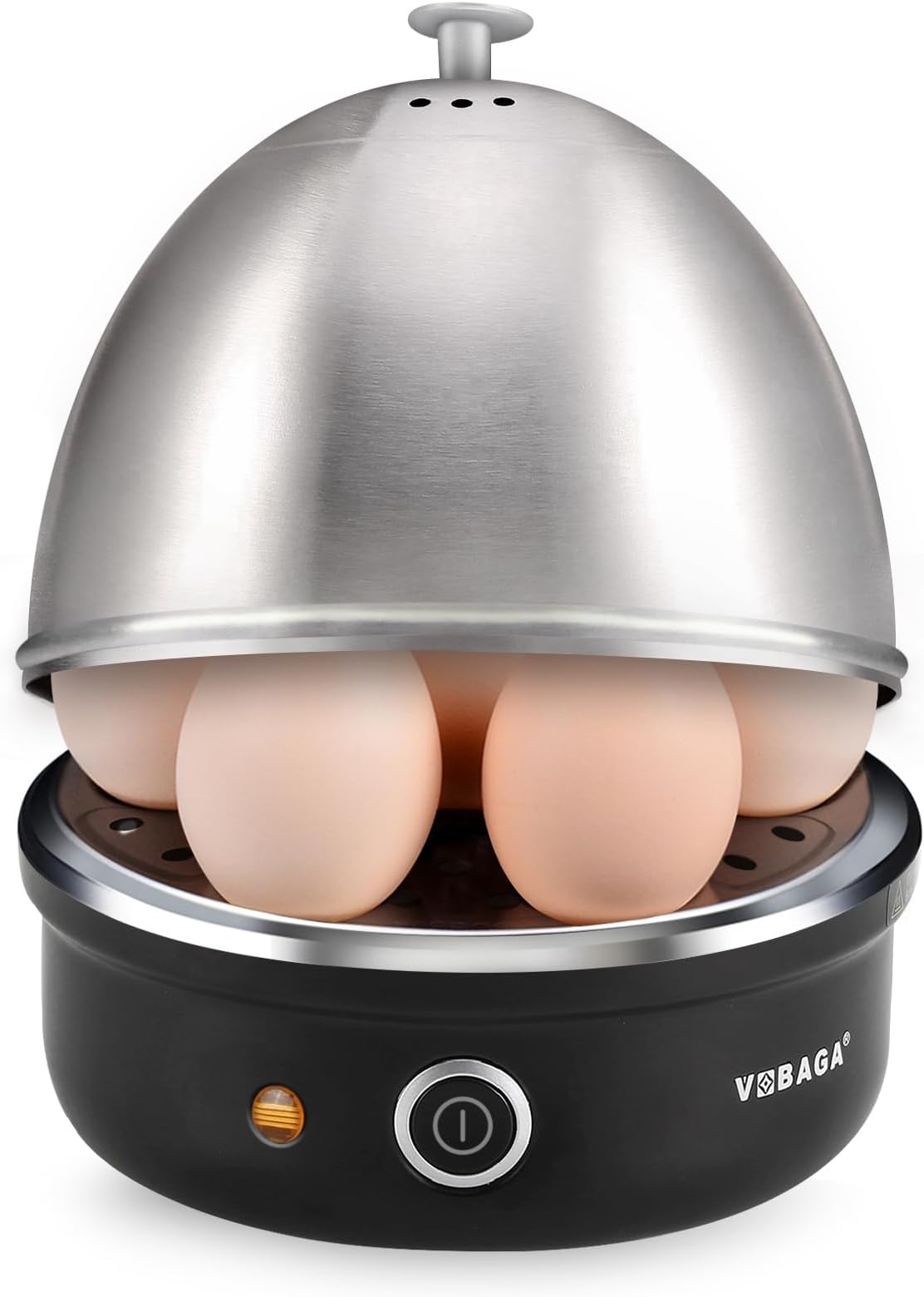 - VOBAGA Electric Egg Cooker, Rapid Egg Boiler with Auto Shut Off for Soft, Medium, Hard Boiled, Poached, Steamed Eggs, Vegetables and Dumplings, Stainless Steel Tray with 7-Egg Capacity (Black)
