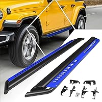 Vista 6 de PM PERFORMOTOR Estribo azul de 4 pulgadas de acero inoxidable con escalón lateral Nerf con peldaños caídos compatible con Jeep Wrangler JL Unlimited