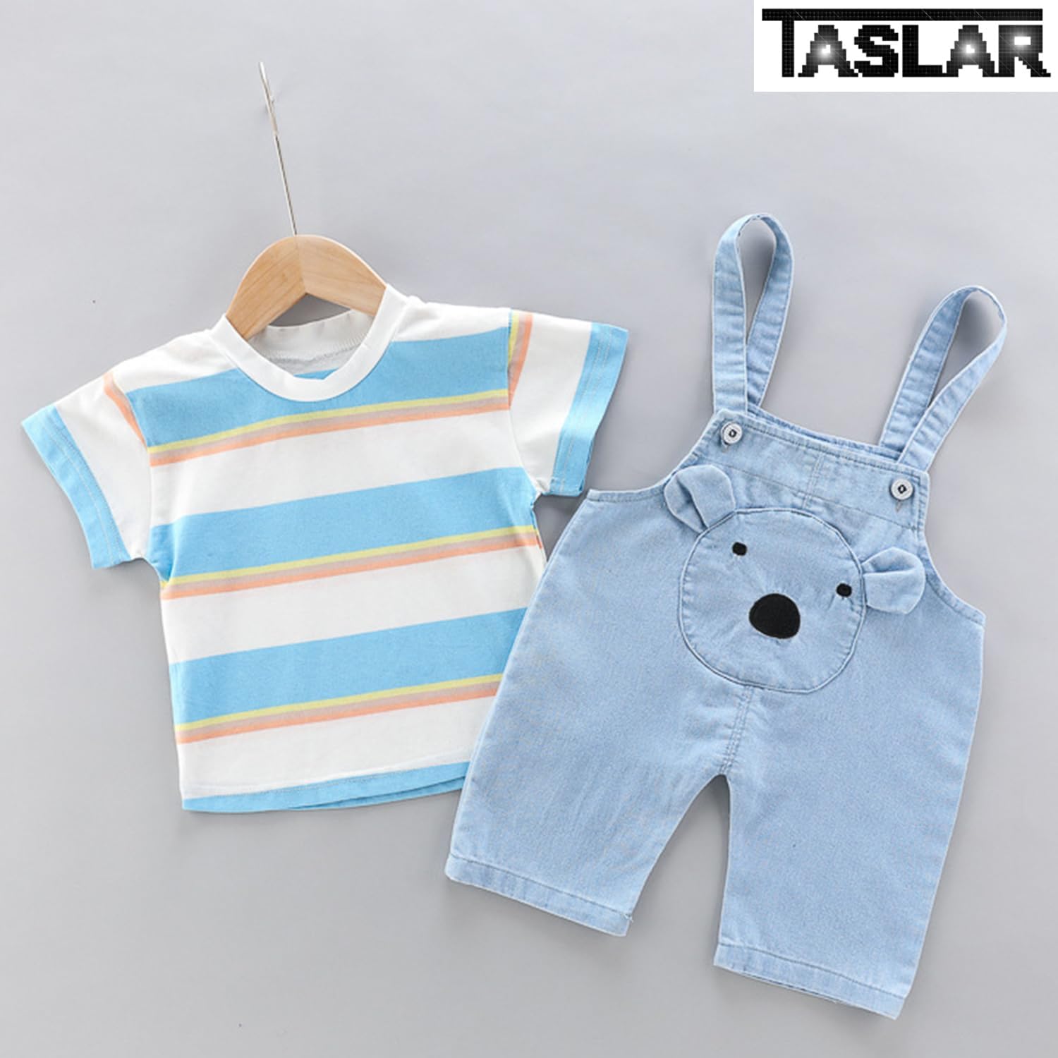 TASLAR Infant Toddler Baby Boy Girl Dungarees Clothes 2-Piece Set Adjustable Straps Cute Jeans Pant Overalls + T-Shirt Outfits (Blue, 3-4 Years) 2