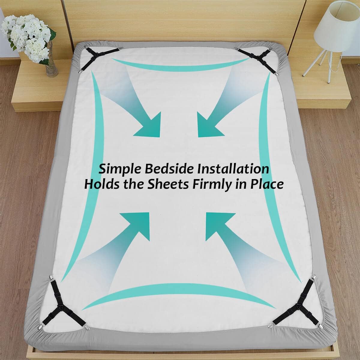 VBM Bed Clip 4 Pcs Elastic Sheet Fastener Adjustable with Metal Suspenders Gripper Holder Straps Fitted Sheet Clips Grippers Suspenders for Bedding Mattress 3