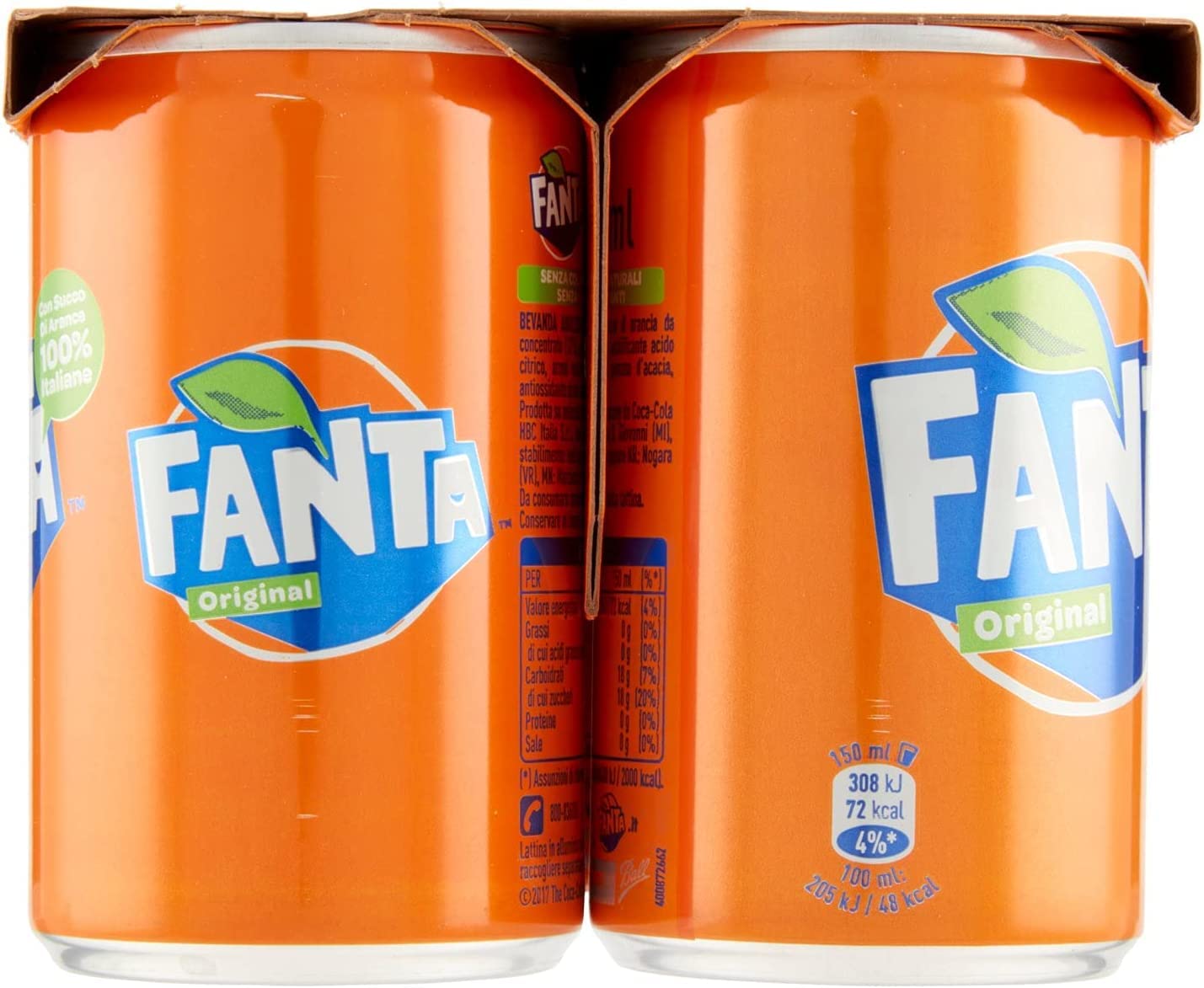 Fanta Mini - Lote de 72 botes de naranja, 150 ml, 100 % naranja italiana